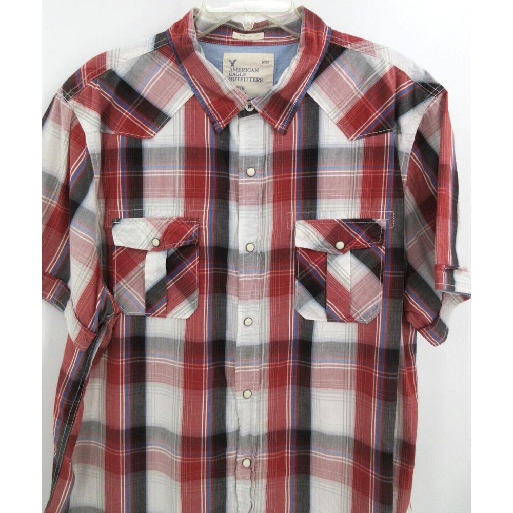 AMERICAN EAGLE VINTAGE FIT WESTERN LOOK SHIRT Men's XXL‎ Red Plaid PEARL SNAPS